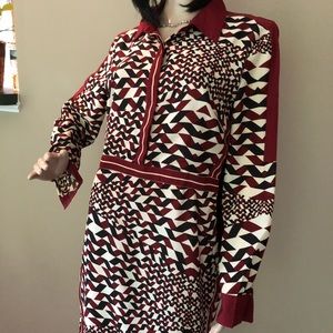 Walter Baker Geometric Print Dress in Burgundy, Black & White